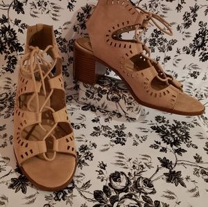 Nude Suede Lace up Sandals